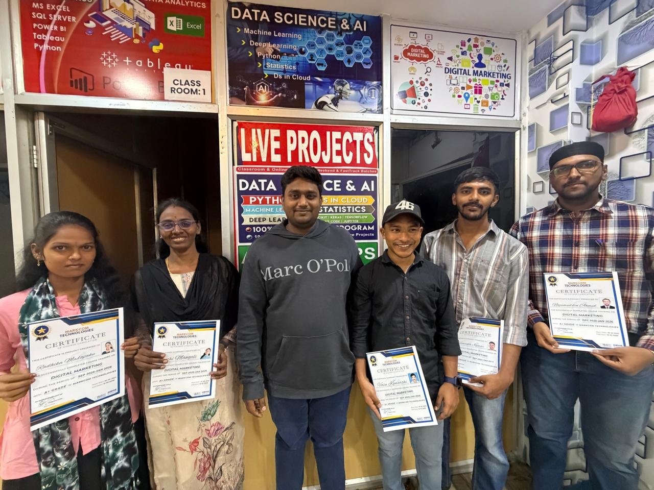 PCR Academy students with their certificates at the Hyderabad classroom